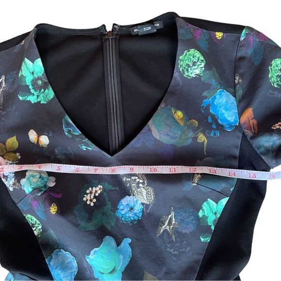 Club Monaco Aurelie Floral Fit And Flare Butterflies Dress Pockets Black Size 2 - Picture 9 of 10